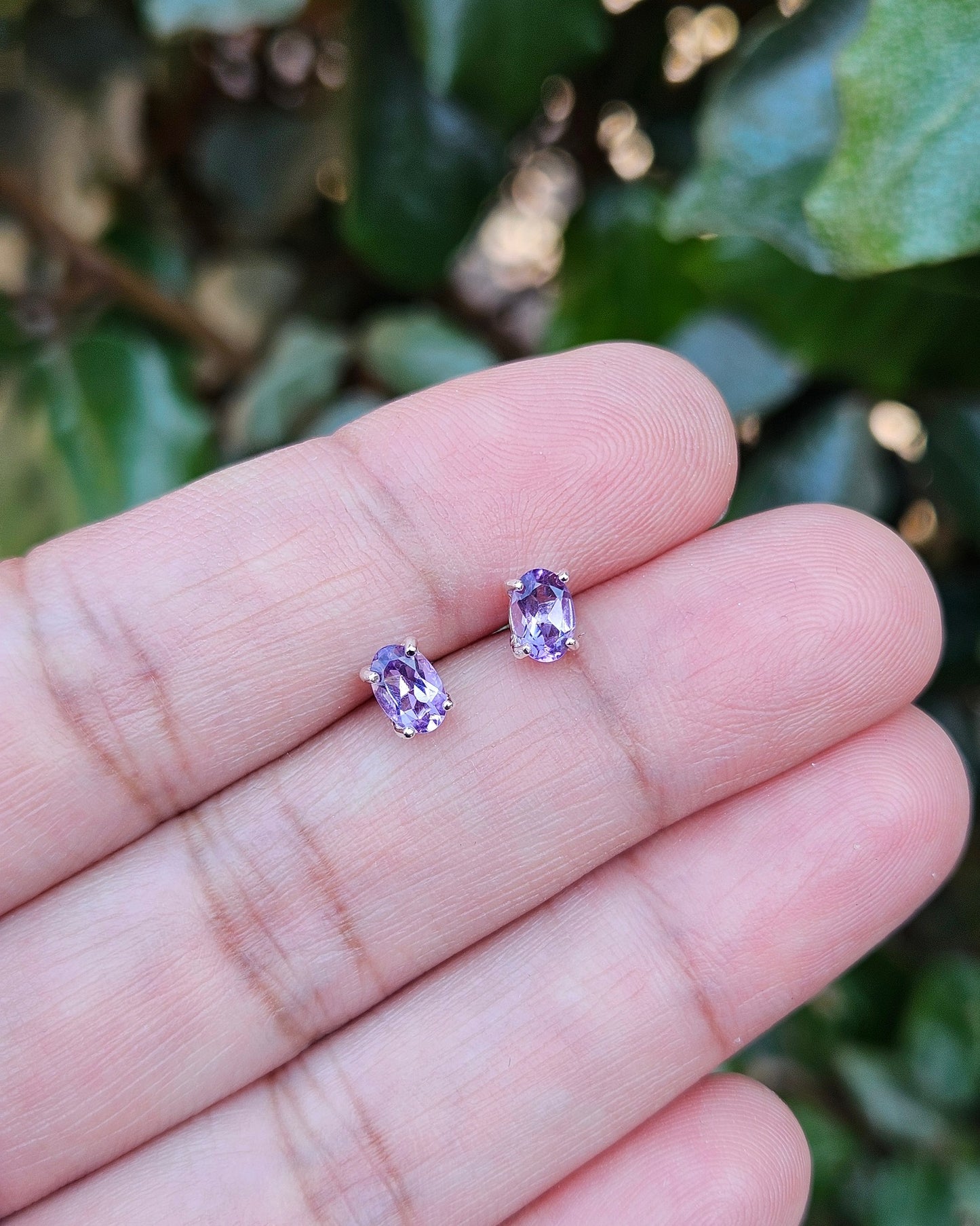 Amethyst Oval Stud Earrings