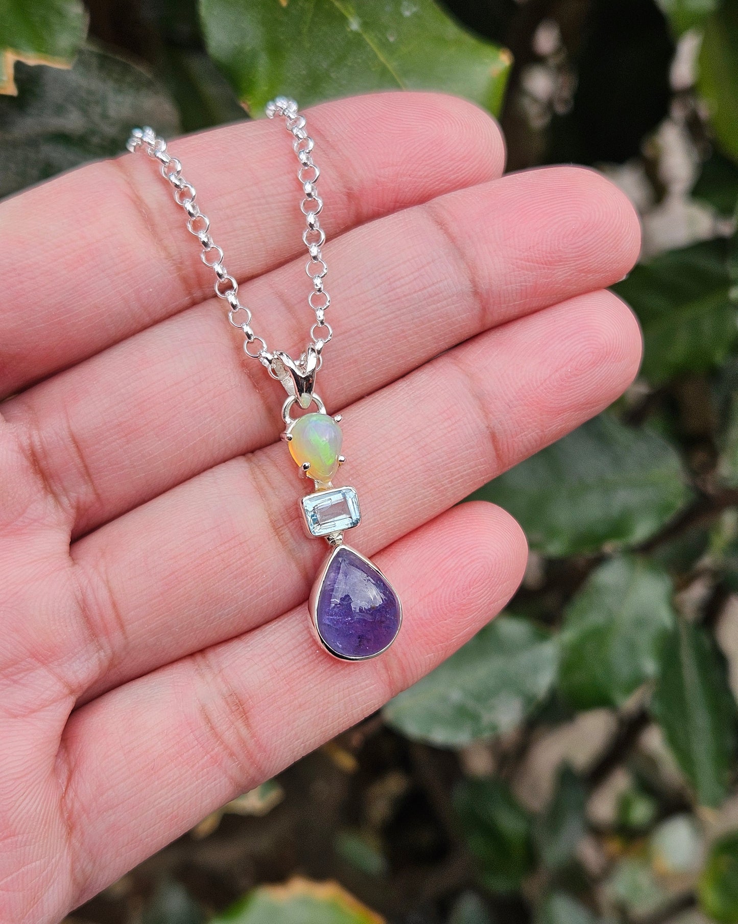 Opaal Blauw Topaas Tanzaniet Ketting Indigo