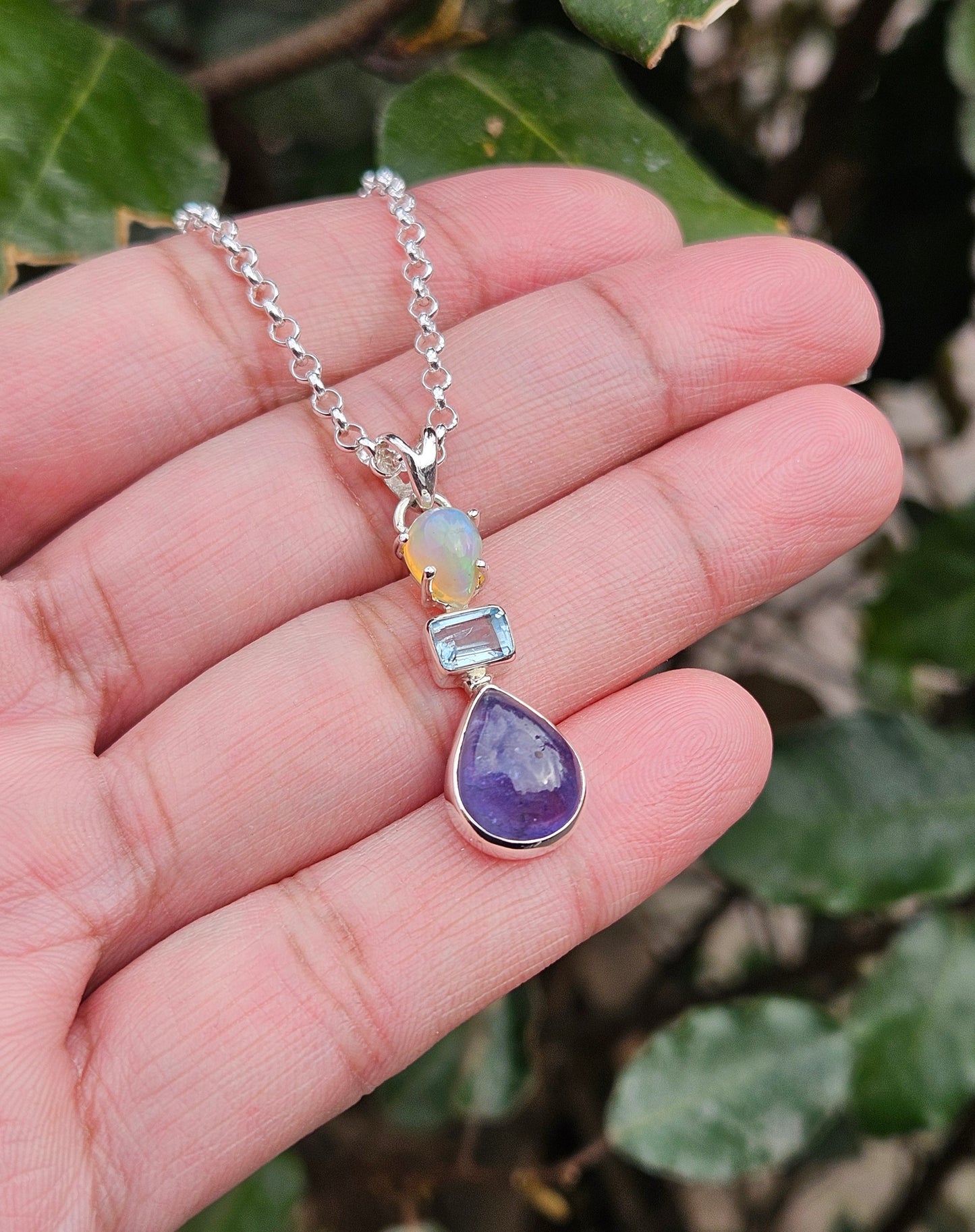Opaal Blauw Topaas Tanzaniet Ketting Indigo