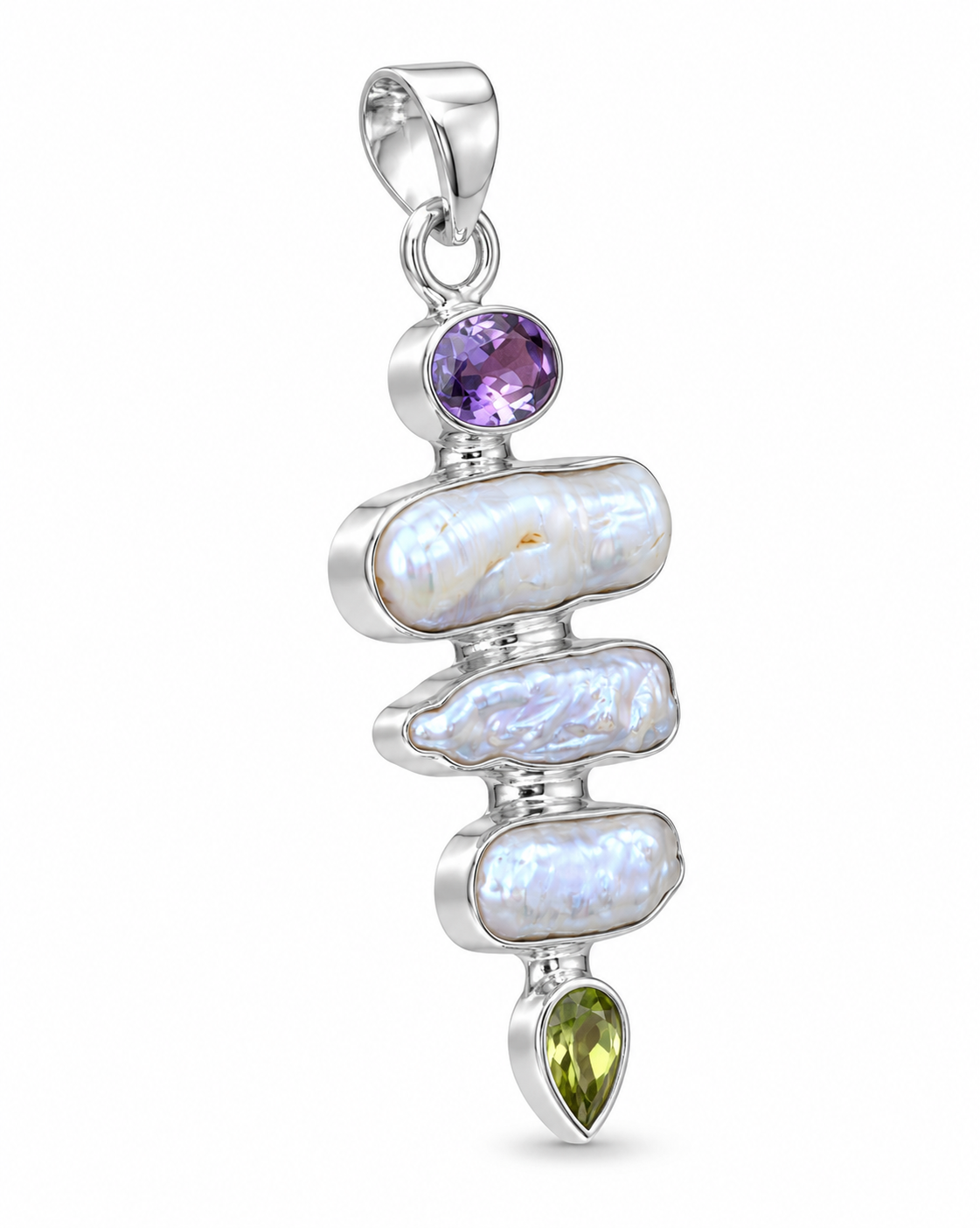 Amethyst Freshwater Pearl and Peridot Pendant