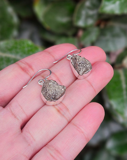 Raw Freeform Pyrite Earrings Chin