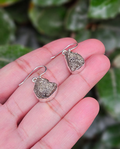 Raw Freeform Pyrite Earrings Chin