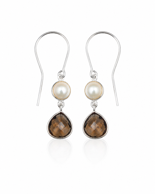 Freshwater Pearl and Smoky Quartz Olina Earrings
