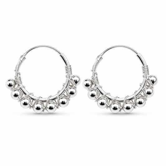Zilveren Bali Oorringen Met Bolletje - 20mm