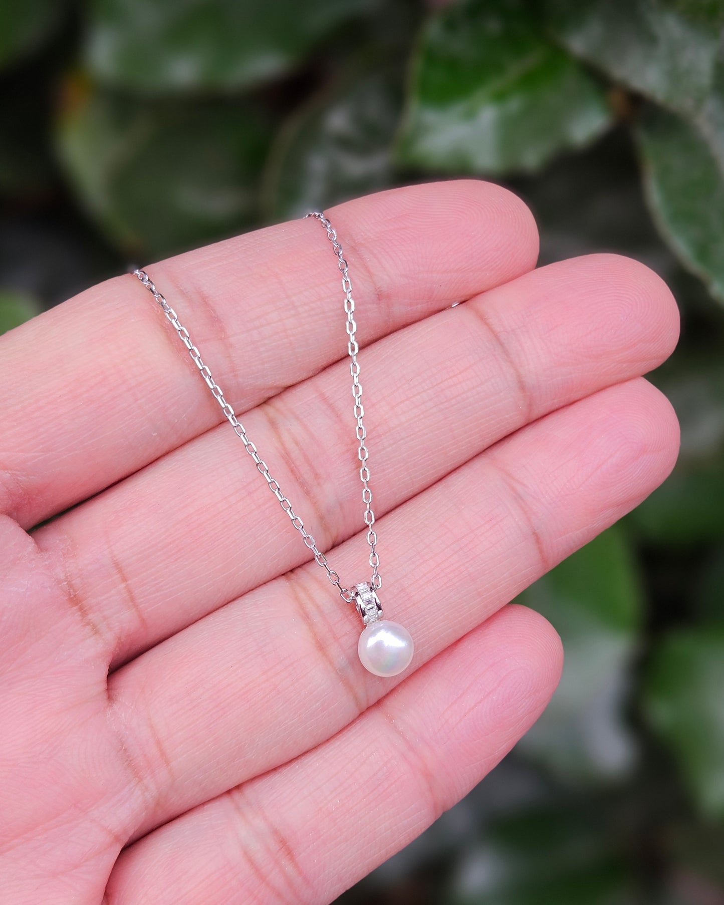 Rhodium Plated Freshwater Pearl Necklace Paru