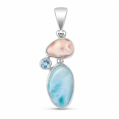 Larimar Blauw Topaas en Roze Natroliet Hanger Samitha