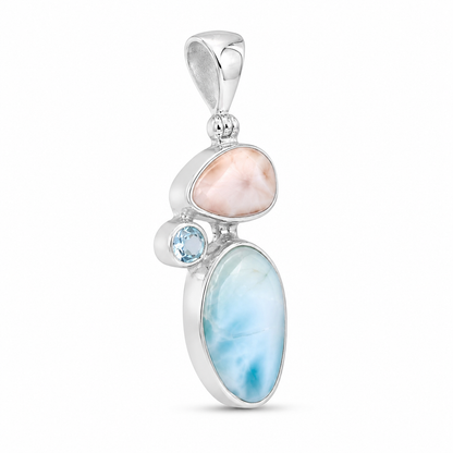 Larimar Blauw Topaas en Roze Natroliet Hanger Samitha