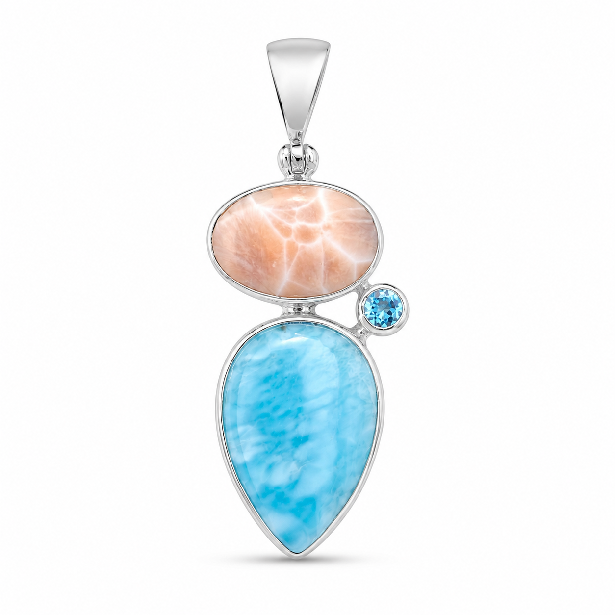 Larimar Blauw Topaas en Roze Natroliet Hanger Anagi