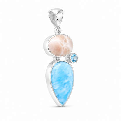 Larimar Blauw Topaas en Roze Natroliet Hanger Anagi