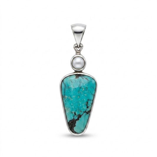 Turquoise and Freshwater Pearl Hexian Pendant