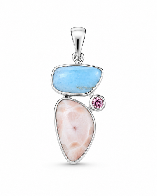 Larimar Pink Tourmaline and Pink Natrolite Pendant Akasha