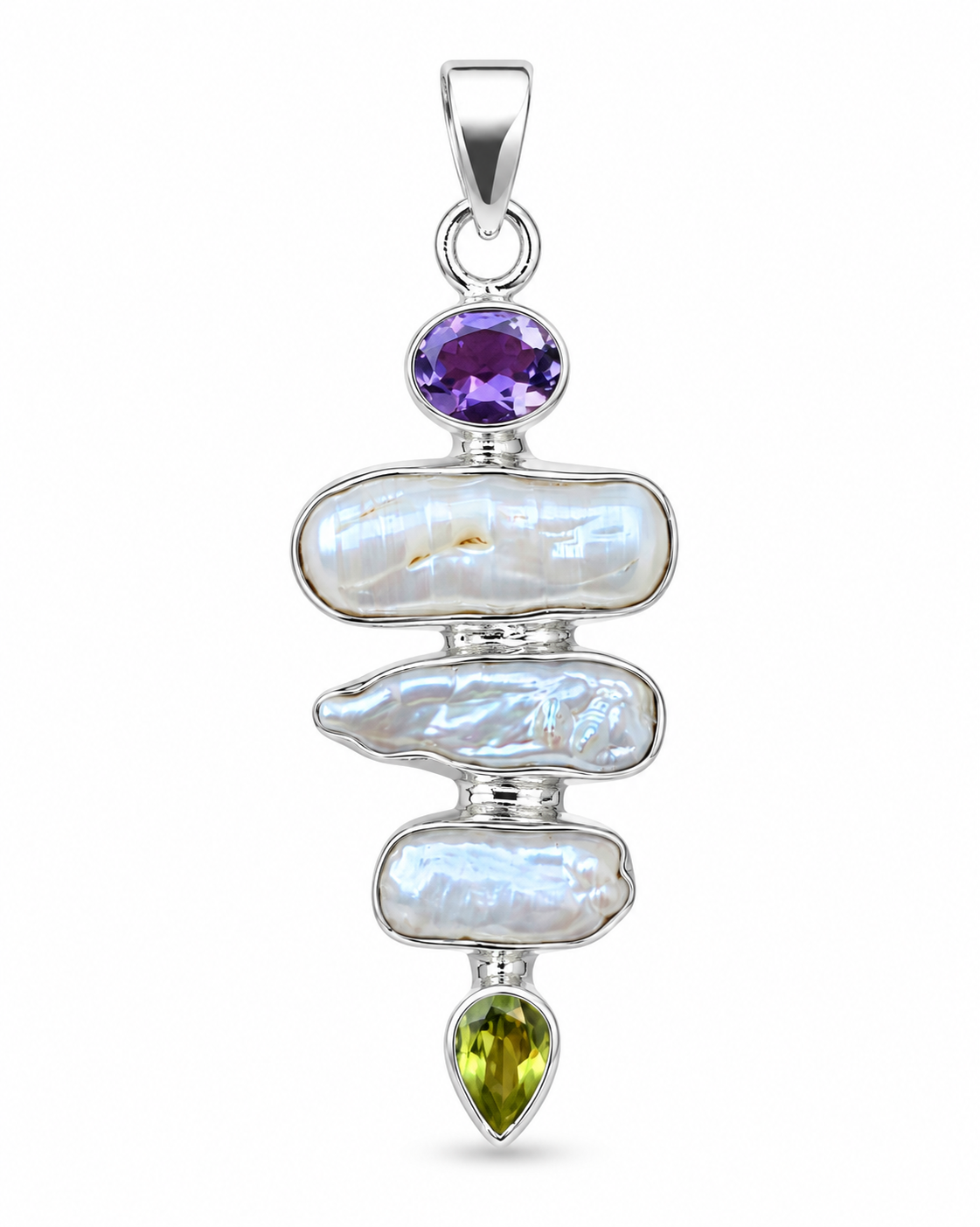 Amethyst Freshwater Pearl and Peridot Pendant