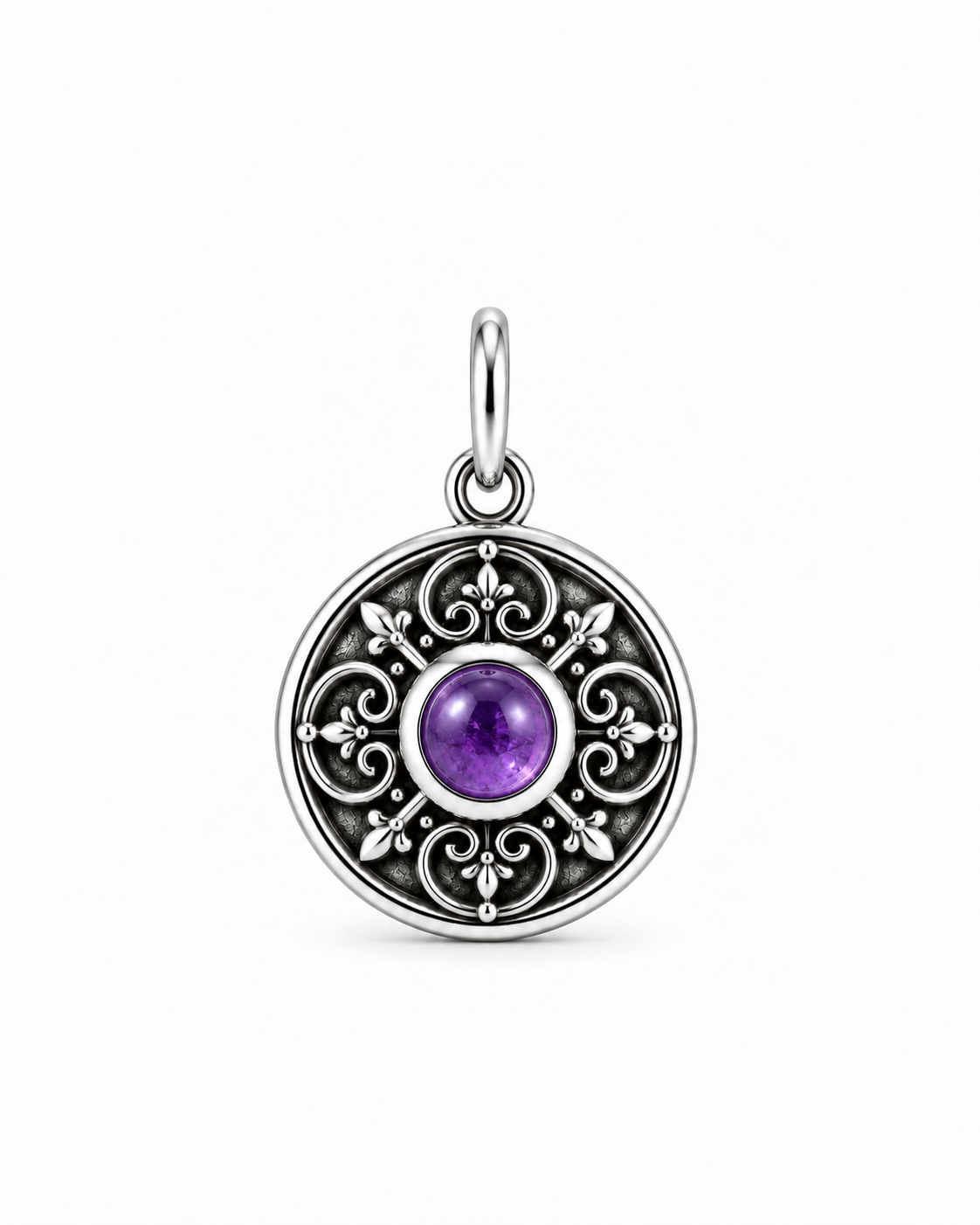 Zilveren Medaillon Hanger Met Amethist