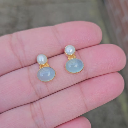 Chalcedoon En Zoetwaterparel Oorbellen Rin