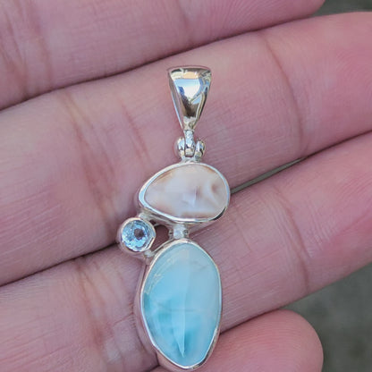 Larimar Blauw Topaas en Roze Natroliet Hanger Samitha